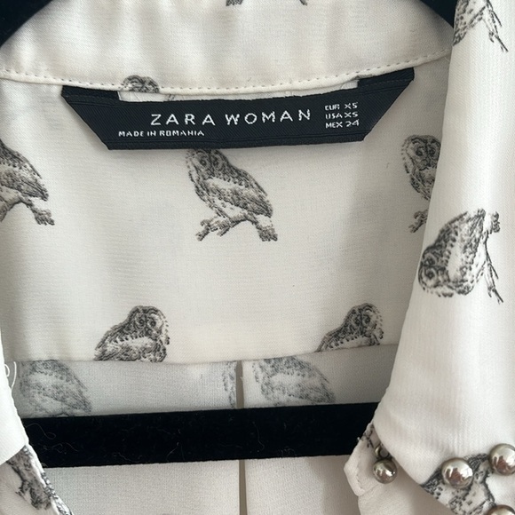 Zara Owl Print Button Up Blouse Size XS - Picture 4 of 8